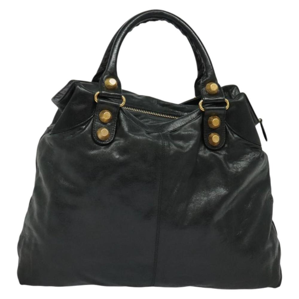 BALENCIAGA The Giant Brief Hand Bag Leather Black Gold Auth 131798 - Picture 3 of 16